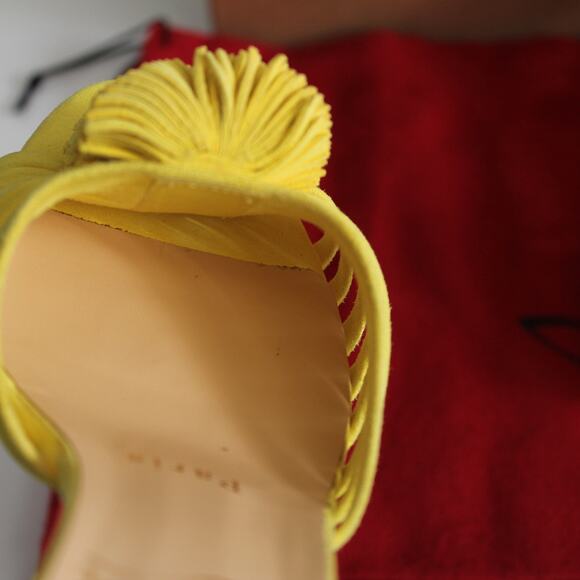 Christian Louboutin Belbrossa Yellow Suede Pompom Fringe Slip-On Kitten Heels - Picture 13 of 16